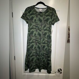 LuLaRoe Black and Green Leaf Midi Dress